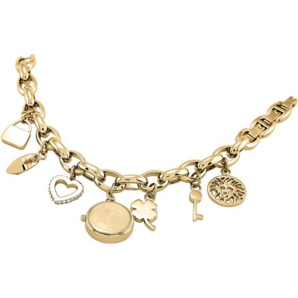 Women's Premium Crystal Accented Gold-Tone Charm Bracelet Watch, 10/7604CHRM - Picture 3 of 7